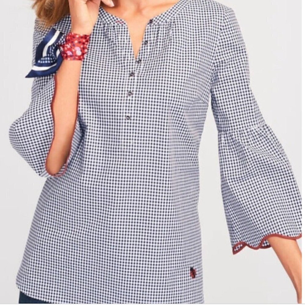 Oprah Magazine NWOT For Talbots Popover Shirt Wome's Ladybug Black Gingham Top S
